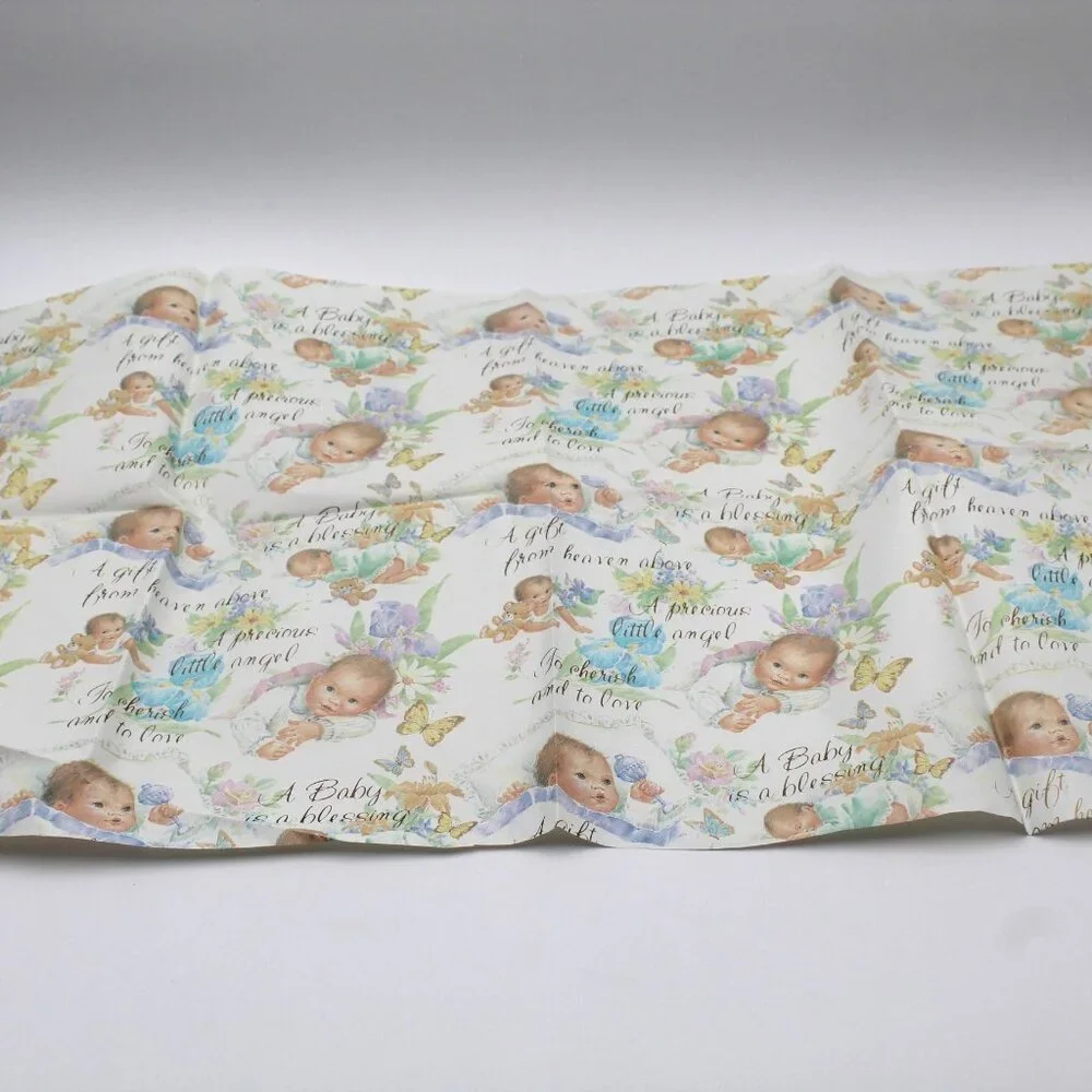 Vtg A Baby is a Blessing Little Angel Gift Wrapping Paper One Sheet 17